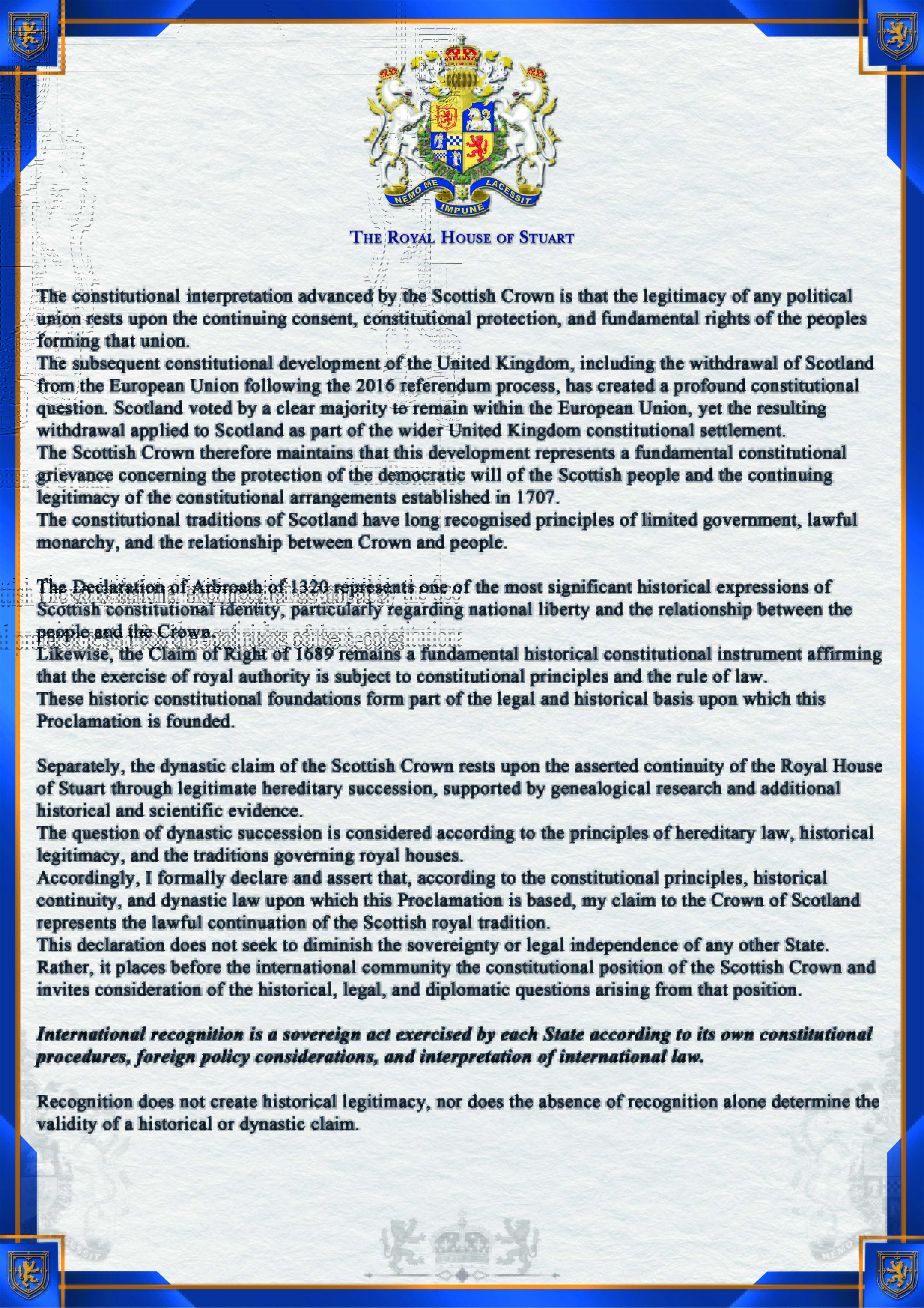 Sovereign Proclamation Page 2 - Official Diplomatic Document