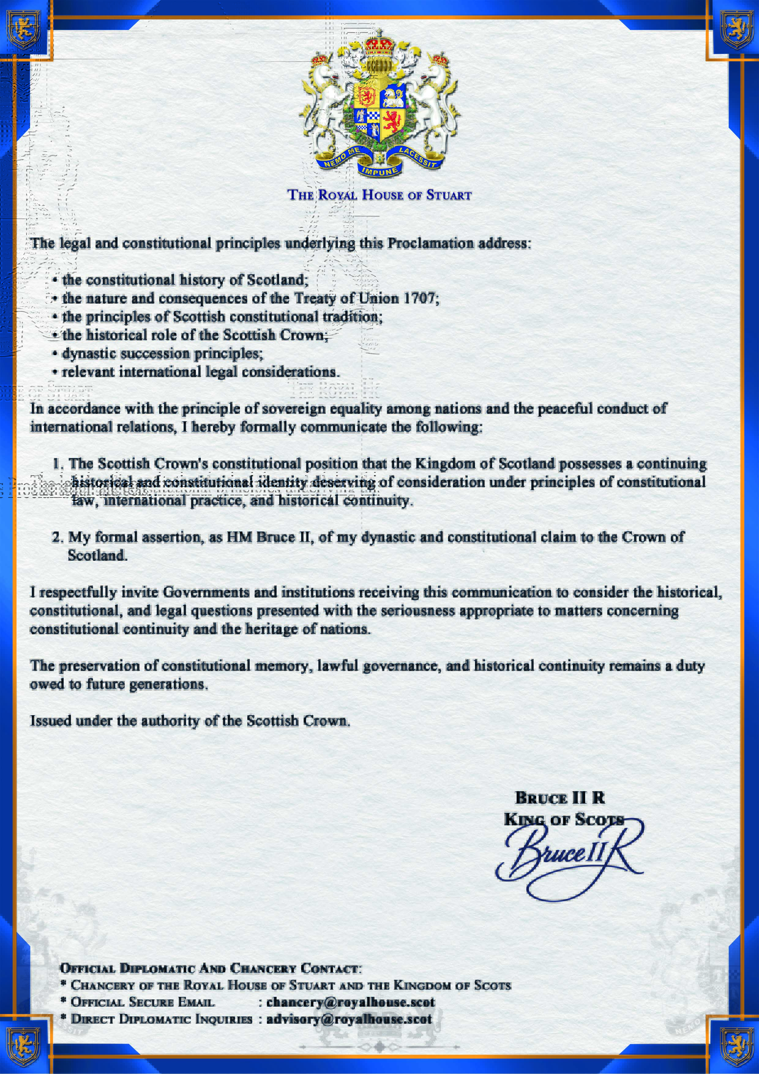 Sovereign Proclamation Page 3 - Official Diplomatic Document